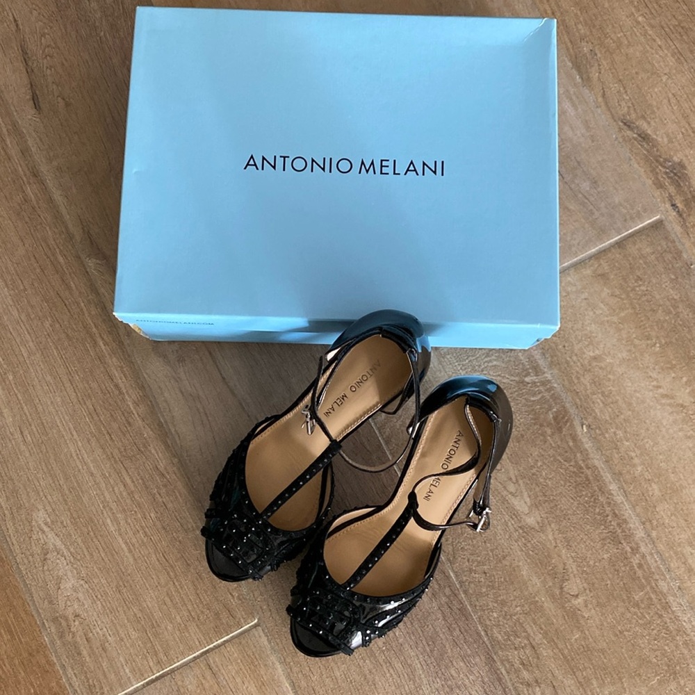 Antonio Melani Natalia 9M black 4”!party high heels club cruise preworn leather
